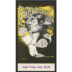 The Yardbirds Authentic Original 1968 Fillmore West Concert Ticket (Friday Ticket)
