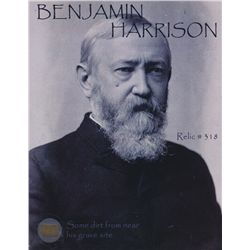 Benjamin Harrison Relic Photo with Authentic Dirt from near his grave site