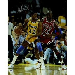 Magic Johnson Signed Lakers 16x20 Photo vs Michael Jordan (PSA COA)