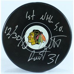 Antti Raanta Signed Blackhawks Logo Hockey Puck Inscribed "1st NHL S.O. 12/30/13" (Schwartz COA)
