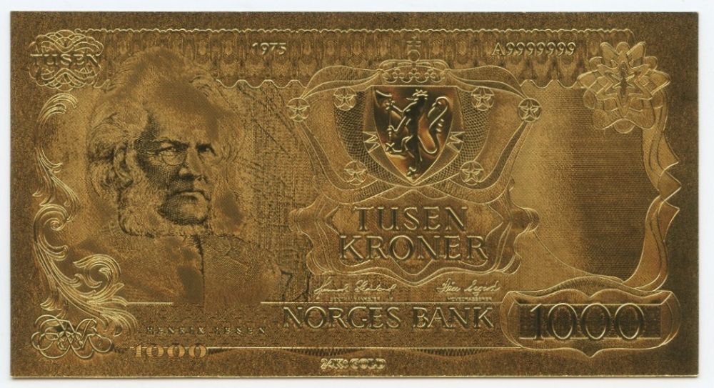 24k Gold Limited Edition 1000 Norwegian Krone Crown Banknote Bill