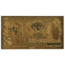 24K Gold Limited Edition 1000 Norwegian Krone "Crown" Banknote Bill