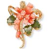 Image 1 : Beautiful Goldtone Coral and Jade Flower Pin