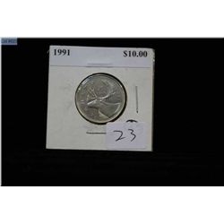 1991 Canadian twenty five cent coin