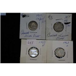 1945, 1954, 1955 and 1962 Canadian dimes