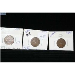 1931, 1932, 1933 Canadian one cent coins