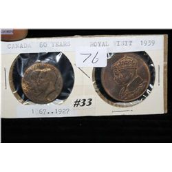1867-1927 Commemorative coin and a 1939 Royal Visit medallion