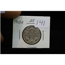 1902 "H" twenty five cent coin