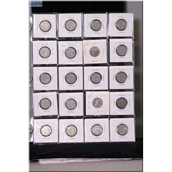 20 Canadian five cent coins, various dates 1923-1956