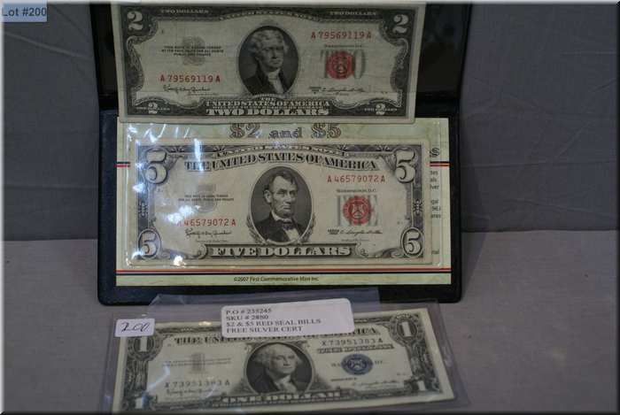 An American red seal 1953 $2 bill and red seal 1963 $5 bill ...