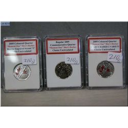 Set of three un-circulated "Moment # 1" hockey quarters