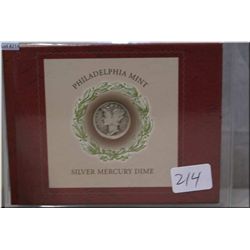 A cased American 1929 sterling silver Mercury dime