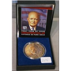 Boxed American 1971 gold plated Eisenhower dollar