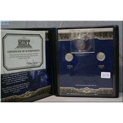 Cased "First and Last Mercury dimes" American coins plus a buffalo nickel