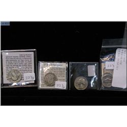 Selection of collector's coins including WWII nickels, American "P" mint Barber quarter, coloured Am