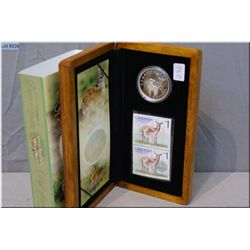 Wooden boxed Canadian 2005 White Tail Deer 99.99% silver $5 coin and stamp set