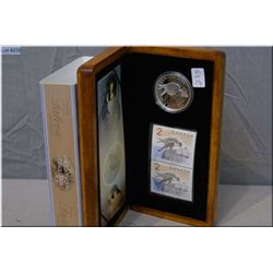 Wooden boxed 2006 Canadian Peregrine Falcon 99.99% fine silver $5 coin and stamp set
