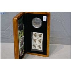 Wooden boxed 2012 Canadian Maple Leaf Moose 99.99% fine silver coin and stamp set