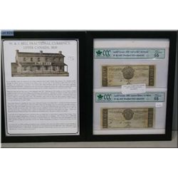 Two framed Canadian W. & J. Bell merchant notes including Upper Canada 1839  half dollar/30 pence an