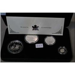 Canadian hard cased Arctic Fox Collector's coin set with 1oz  $5 coin, 1/2 oz $4, 1/4 oz  $3  and bo