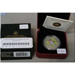 Boxed 2012 Canadian Rose-Breasted Grosbeak coloured 25 cent coin