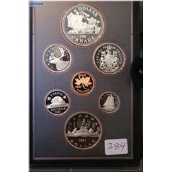 Cased Royal Canadian Mint 1981 proof coin set with Railway silver dollar coin