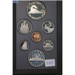 Cased Royal Canadian Mint 1986 proof coin set with commemorative Vancouver silver dollar