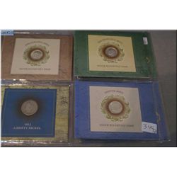 Four sets of American Collector coins including 2 X silver 1955 Roosevelt dime, 1951 silver Roosevel