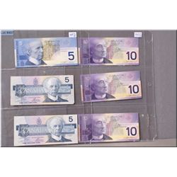 Eight Canadian bank notes including four 1986 five dollar bills, 2002 five dollar bill and three 200