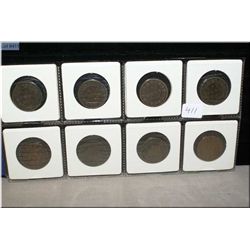Eight Canadian large pennies