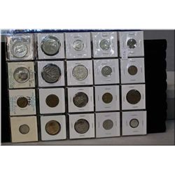 Selection of coins including Canadian 50 cent pieces, nickels, American coins etc.