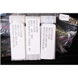 Three rolls of 2005 buffalo nickels