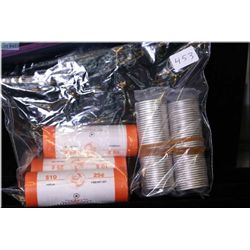 Five rolls of Canadian quarters including two Men's Hockey with red accent and three Vancouver Olymp