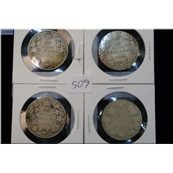 Four Canadian 50 cent pieces including 1909, 1910 and 1918