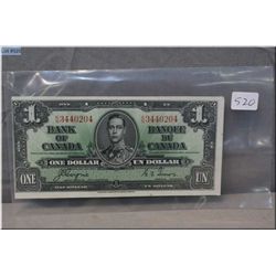 1937 Bank of Canada George VI off cut $1 bill
