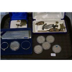 Selection of collectible coins and tokens including Centennial commemorative with holders plus milit