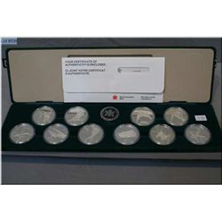 Royal Canadian Mint boxed set of 1988 Winter Olympic sterling silver $20 coins, 10 coins in all