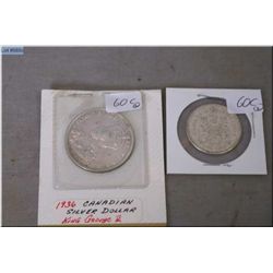 1936 Canadian silver dollar and 1963 half dollar
