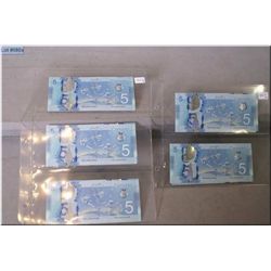 Ten 2013 Canadian five dollar bills with Canadarm #2, consecutive serial numbers starting at HBJ6664