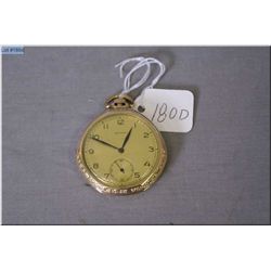 Beatmar size 16, pear shaped pocket watch, gold filled with open face 17 jewel and working at time o
