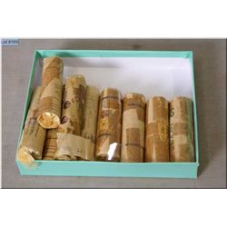 Four rolls of Canadian nickels and five rolls of Canadians pennies labelled 1940, 1950 and 1960's, u