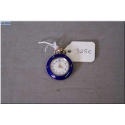 Swiss (800) coin silver pendant watch, open face, dark blue enamel, with gold leaves and buds, case 