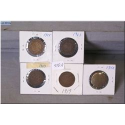 Five early 20th century Canadian large pennies