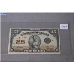 1923 Dominion of Canada .25 cent shin plaster