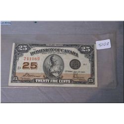 1923 Dominion of Canada .25 cent shin plaster
