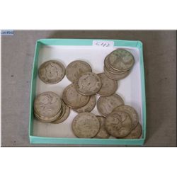 Approximately twenty Canadian quarters, mostly 1938
