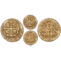 Lima, Peru, cob 8 escudos, 1712M, from the 1715 Fleet, encapsulated NGC MS 61.