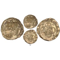 Seville, Spain, cob 2 escudos, Philip II, assayer Gothic D below mintmark S to left.