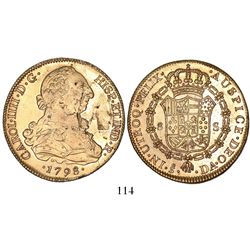 Santiago, Chile, bust 8 escudos, Charles IV (bust of Charles III), 1798DA.