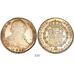 Santiago, Chile, bust 8 escudos, Charles IV (bust of Charles III), 1799DA.